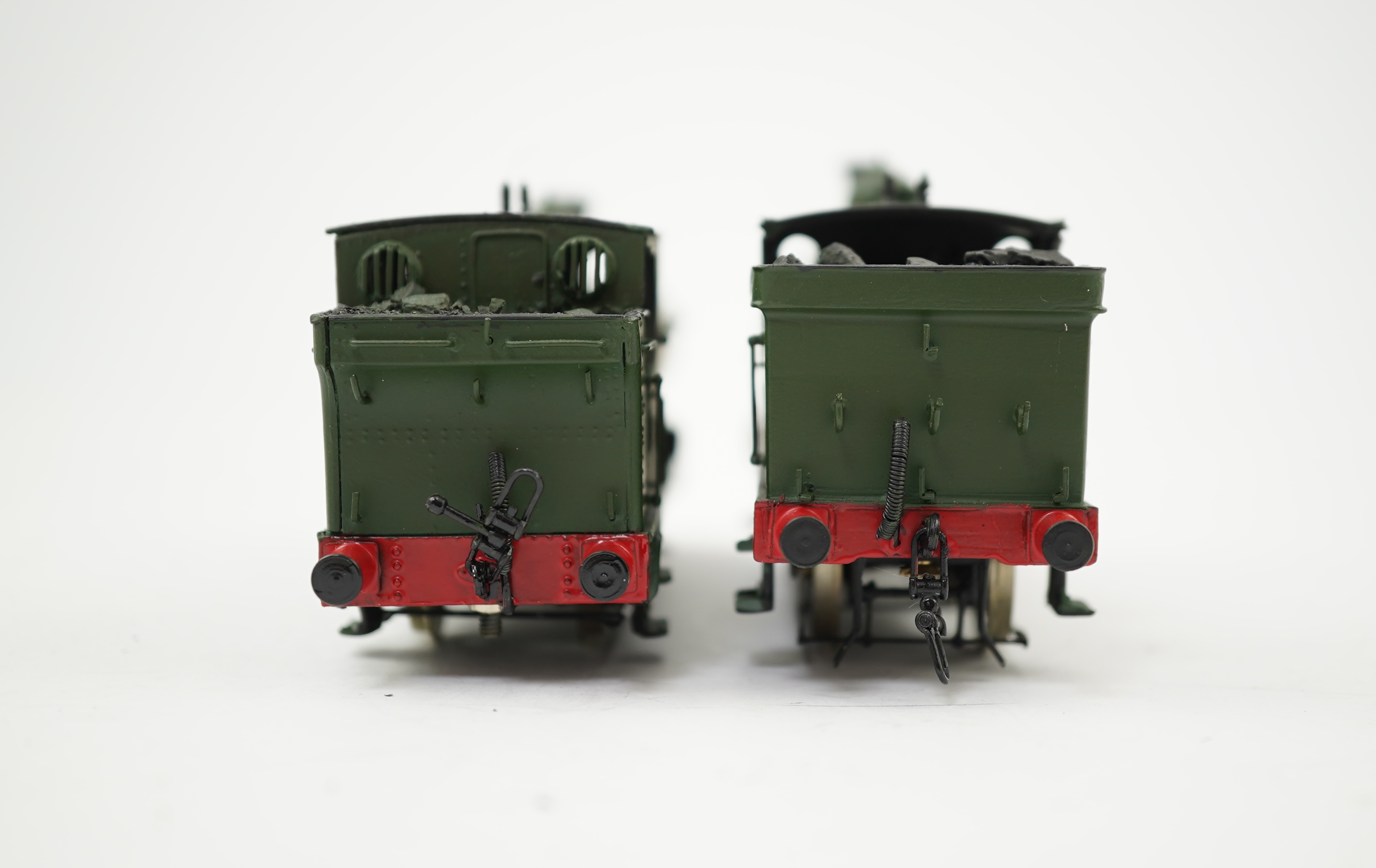 Two 00 gauge brass and white metal kit built GWR tank locomotives; a 2021 class 0-6-0PT, 2032, together with an 1854 class 0-6-0ST, 1858, constructed, painted and lined to a high standard, both motored for two rail opera